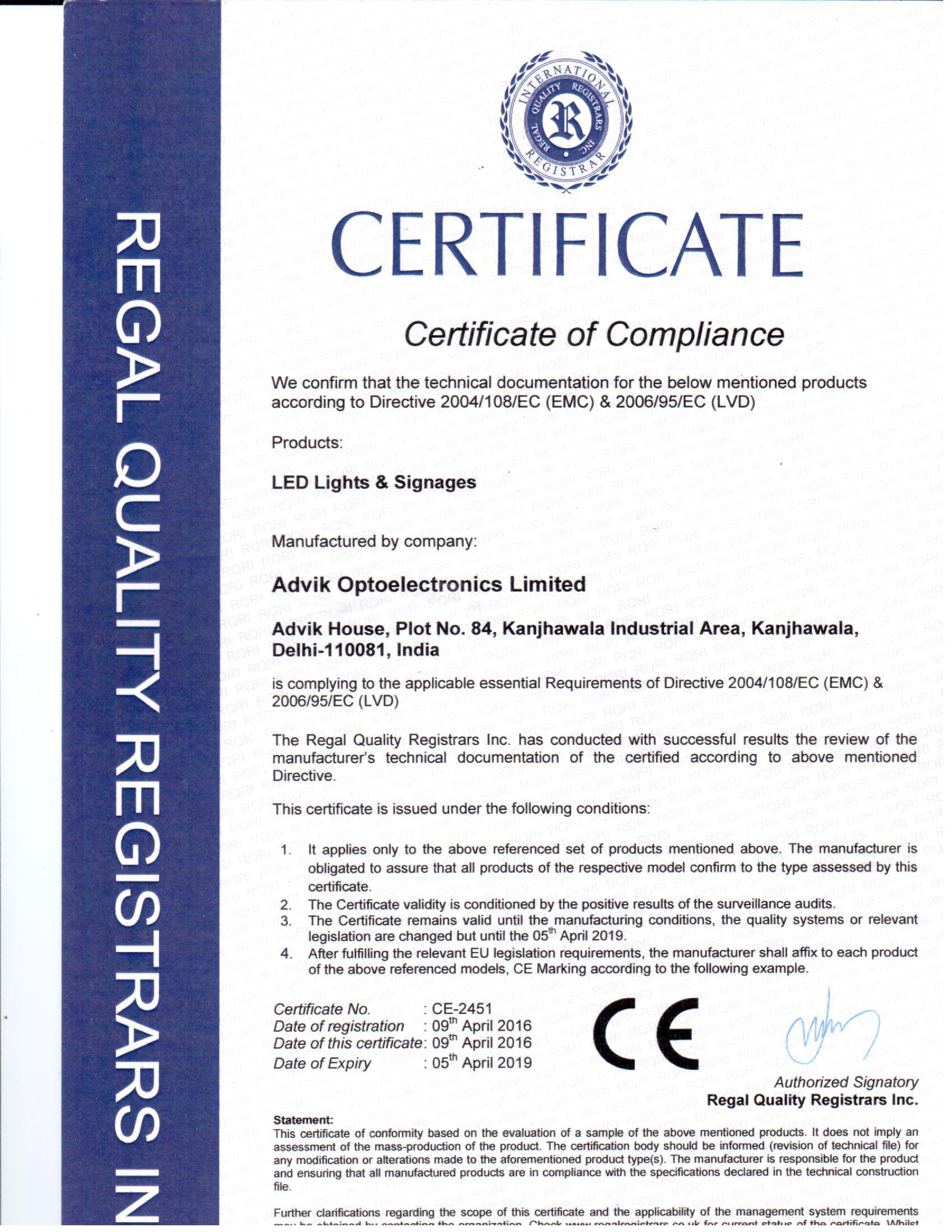 Certificate of Compliance( CE)